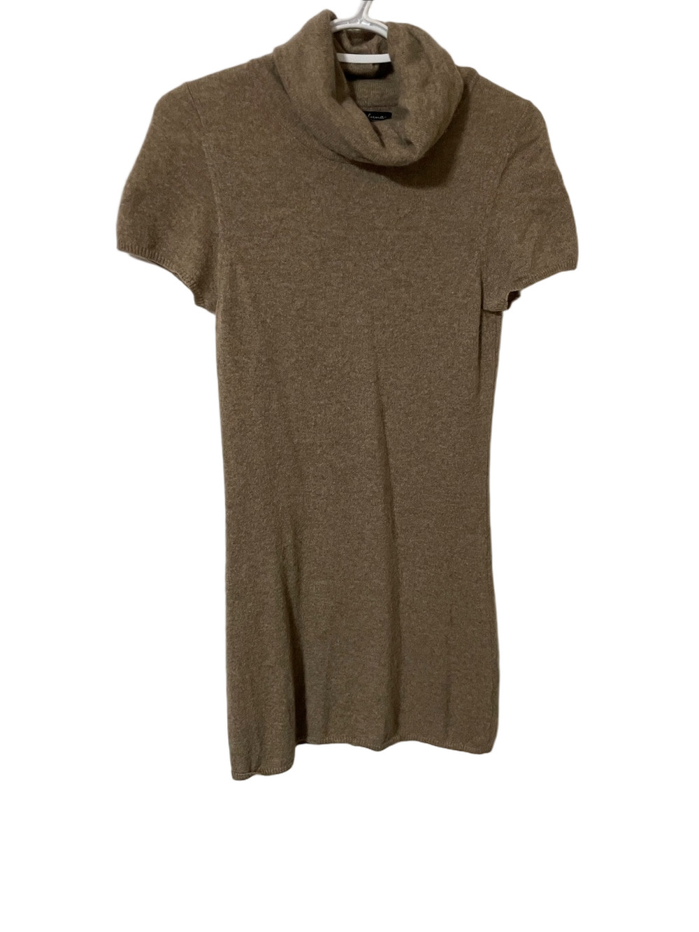 Marina Luna Cashmere Taupe Short-Sleeve Cowl Neck Sweater Dress Size Small
